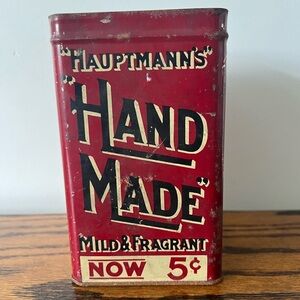 Vintage HauptMann's 10 Cent Red Tin Cigar Box Decor Mild & Fragrant No Lid
